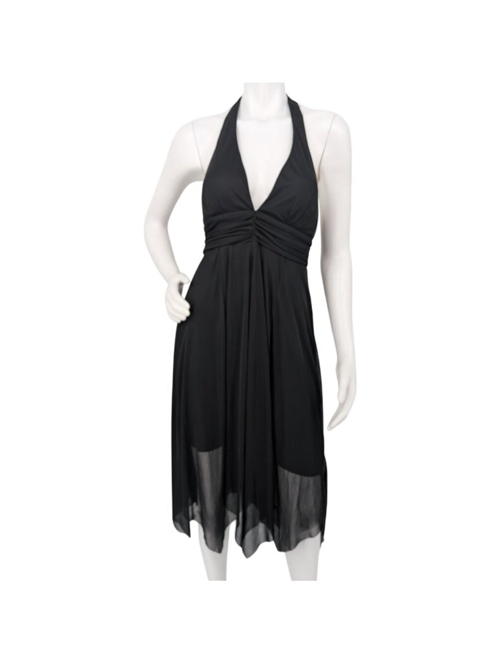 Vtg Y2K Halter Midi Dress Babydoll Draped Backless Tie Cocktail Evening Goth 5/6